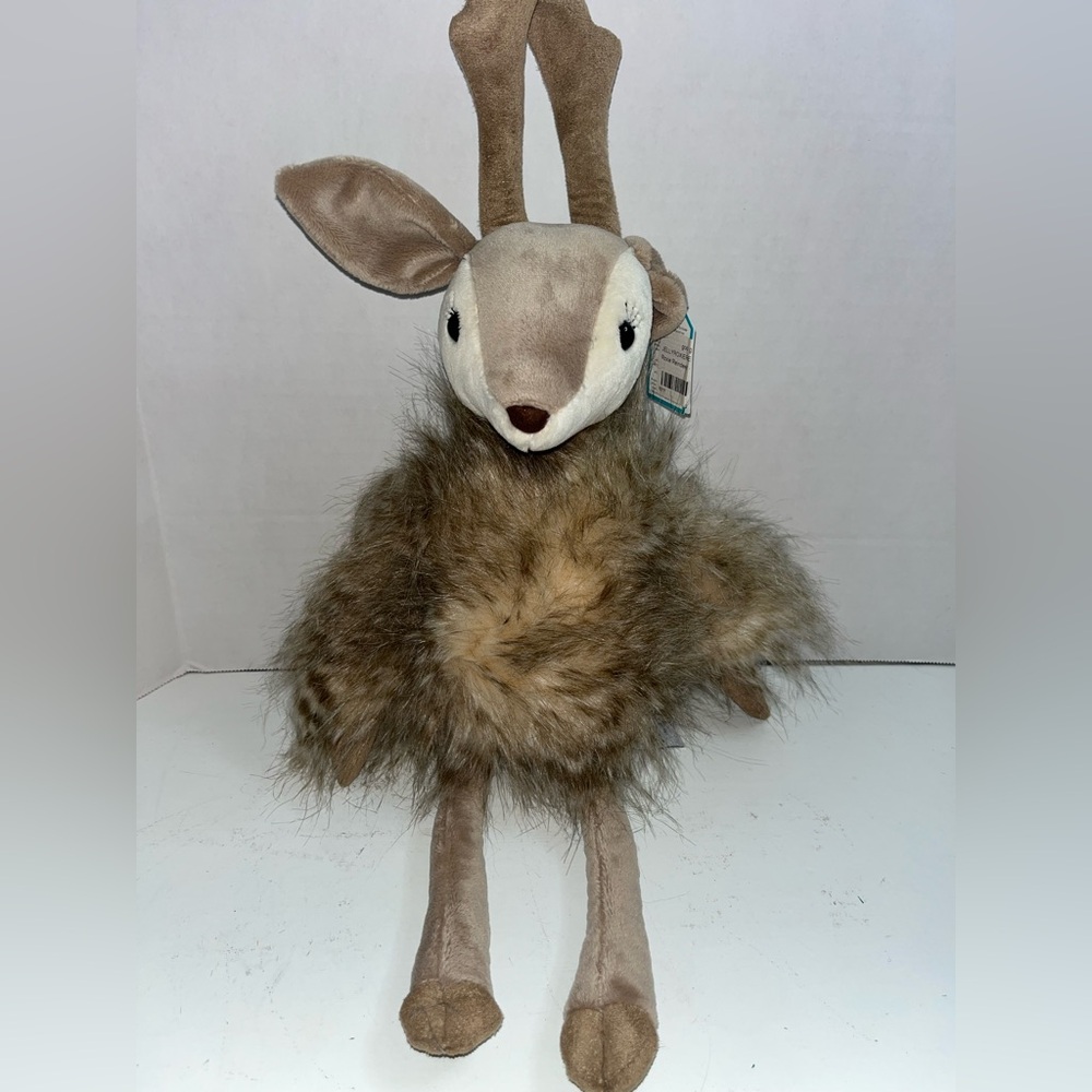 Rare Jellycat Roxie Reindeer Feathery Plush Woodland Brown/Cream/Tan Feathers
